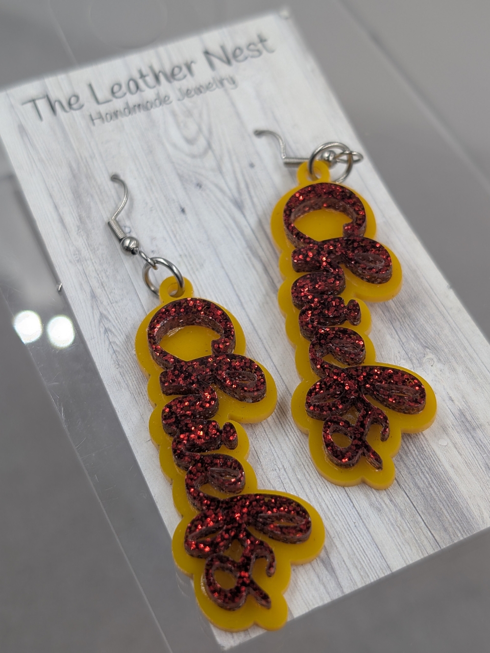 The Leather Nest KC Chiefs Red Glitter Leather Fan Earrings | M267